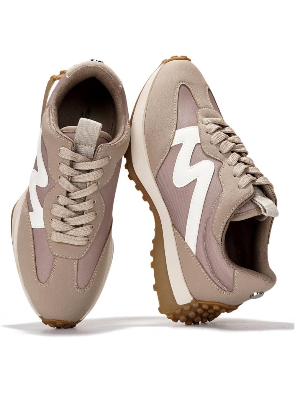 Women's Taupe Lightweight Trendy Non Slip Lace Up Casual Fashion Sneakers